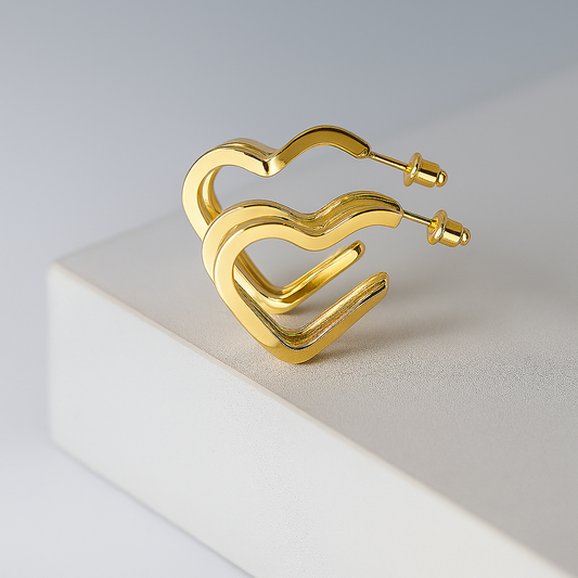 Triple Wave Heart Hoops – Gold Finish