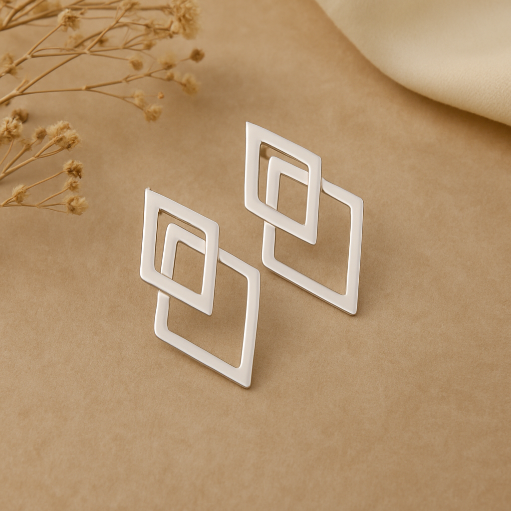 Geometric Silver Frame Earrings