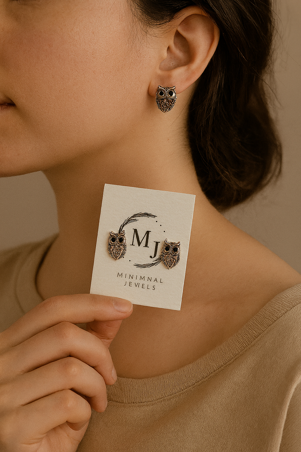 Oxidised Owl Stud Earrings