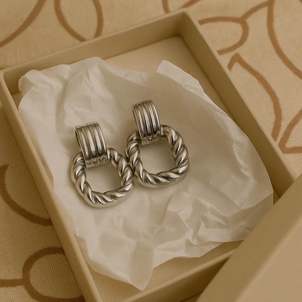 Silver Rope Square Hoops