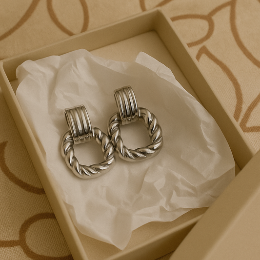Silver Rope Square Hoops