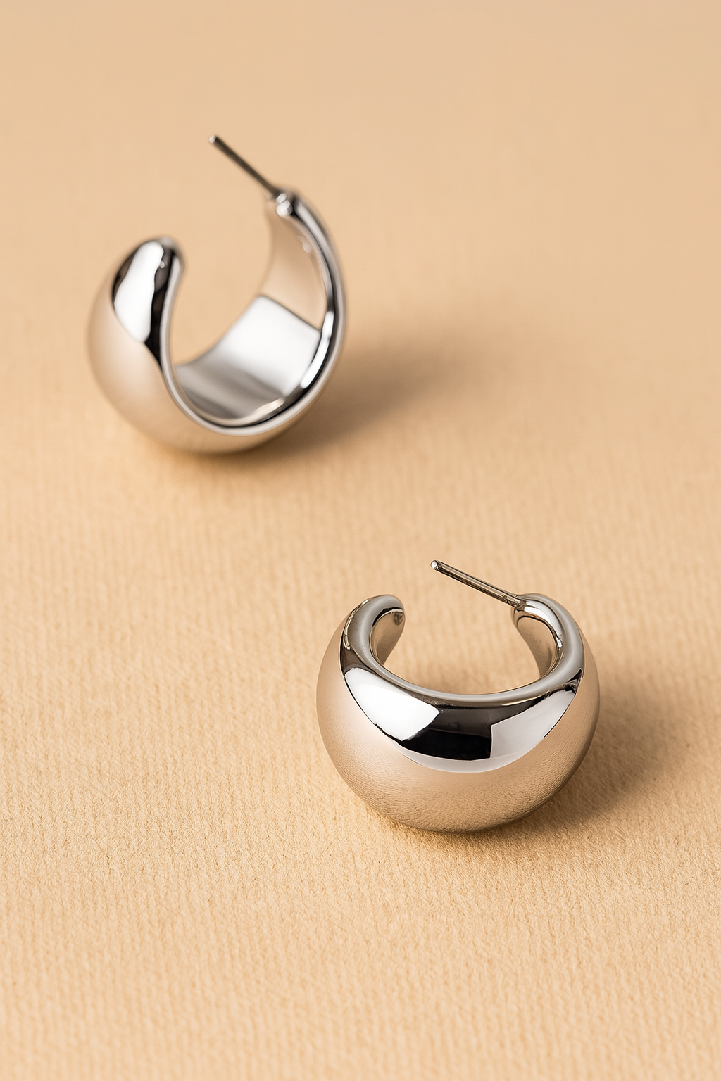 Glossy Silver Petite Curve Hoops
