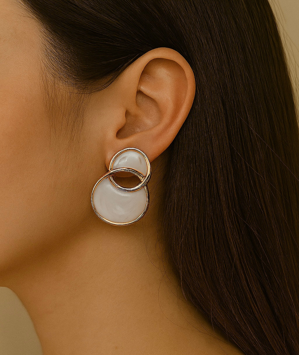 Ivory Loop Enamel Earrings – Dual Circle Statement Studs