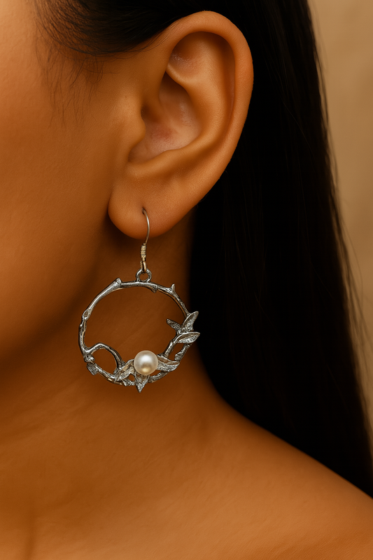 Silver Vine Pearl Drop Earrings