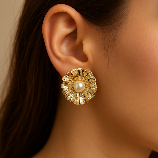 Golden Bloom Pearl Studs
