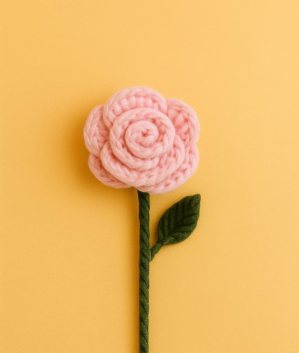 Handcrafted Crochet Rose – Single Stem without bouquet wrap