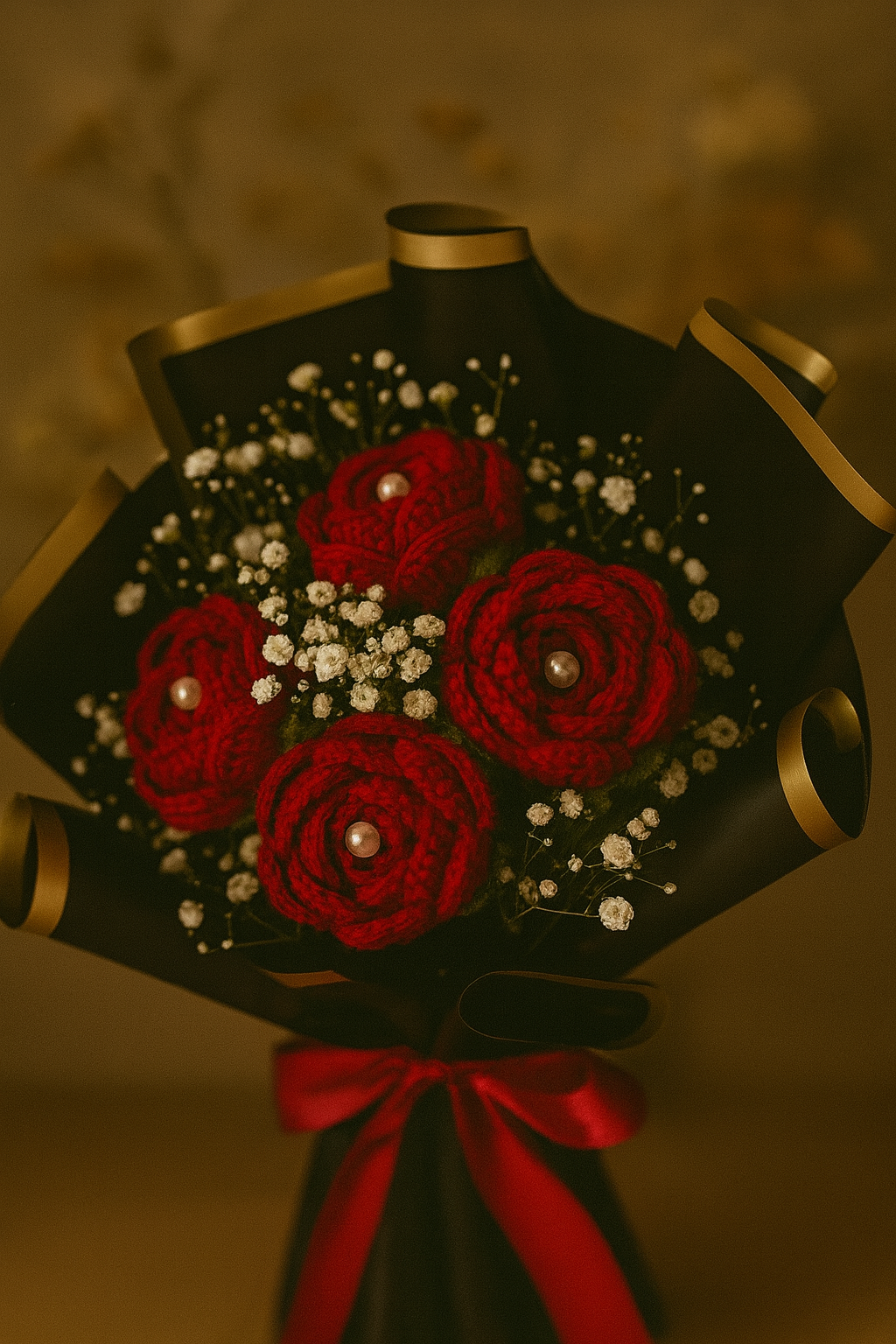 Regal Pearl Red Rose Bouquet (Set of 4)