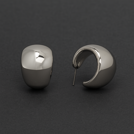 Glossy Silver Petite Curve Hoops