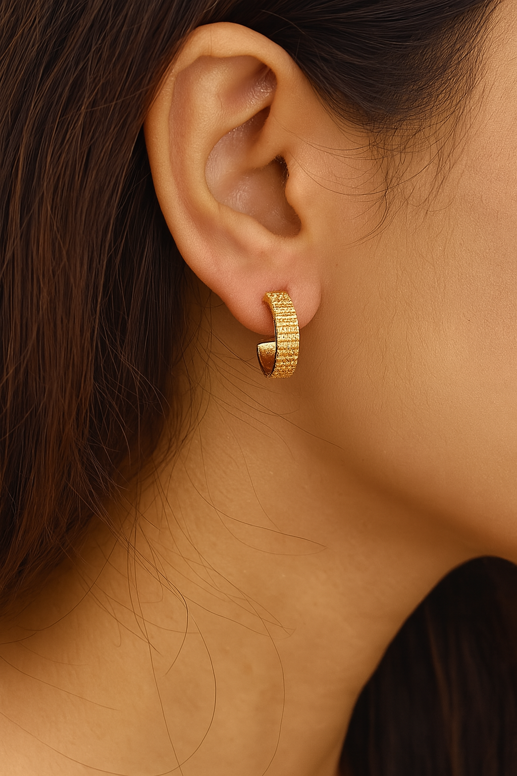 Classic Gold Textured Huggie Hoops