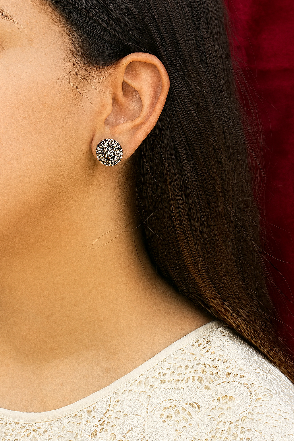 Oxidised Sunburst Stud Earrings