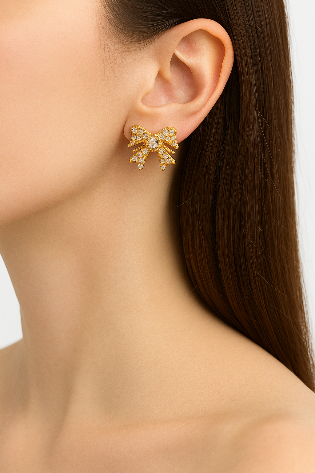 Golden Crystal Bow Earrings