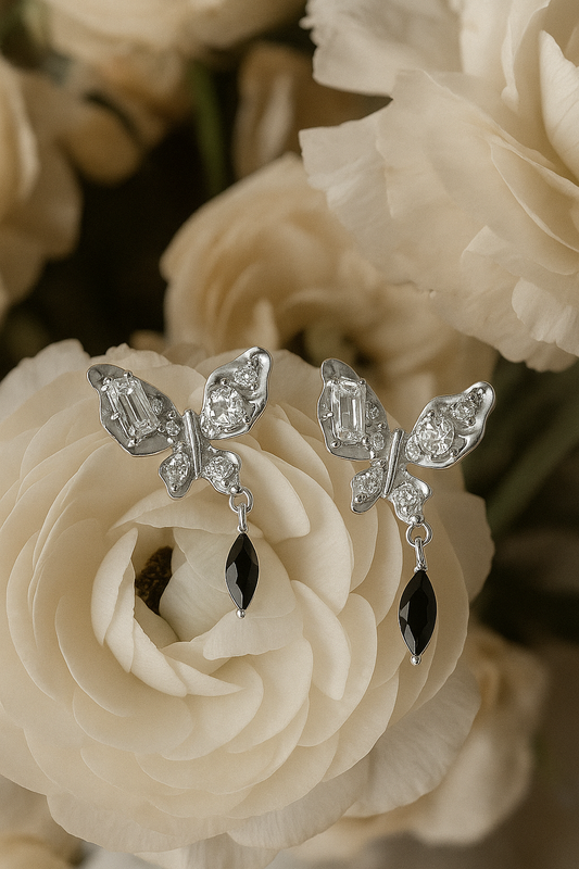 Crystal Noir Butterfly Studs