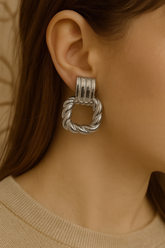 Silver Rope Square Hoops