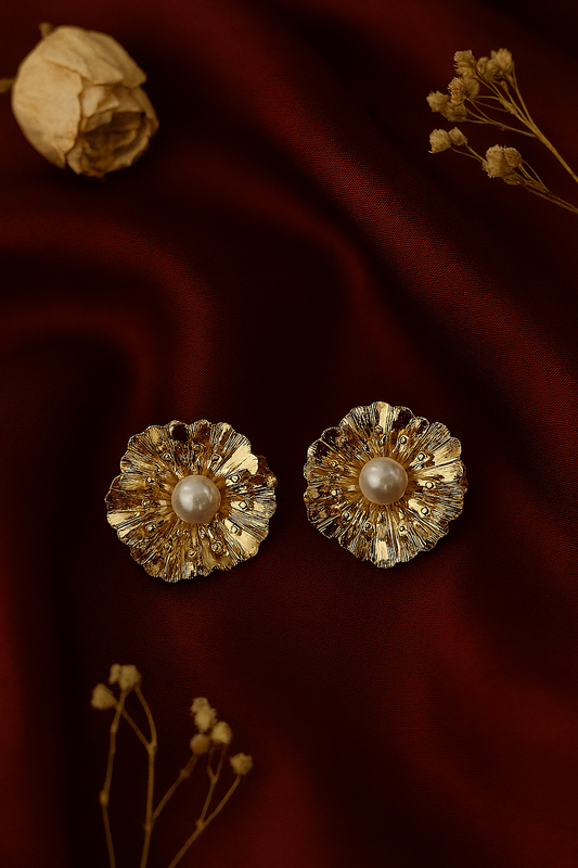 Golden Bloom Pearl Studs