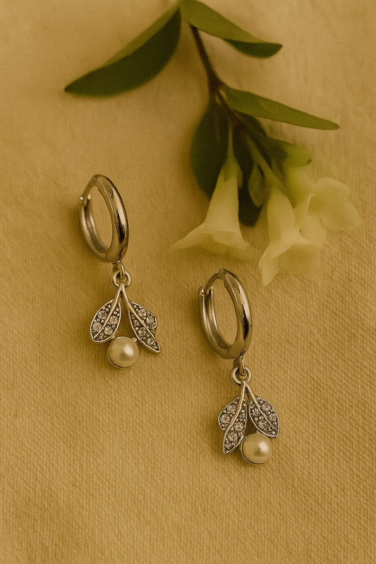 Pearl Leaf Charm Hoops