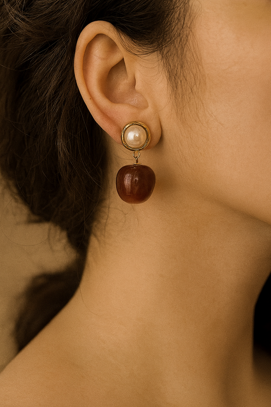 Pearl & Ruby Drop Earrings