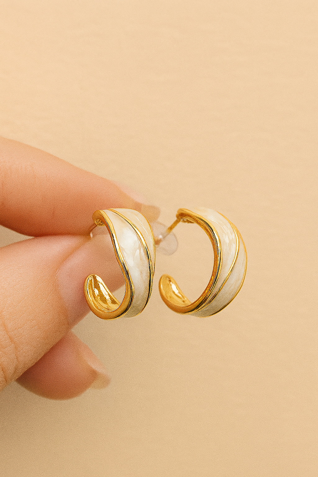 Ivory Twist Gold Huggie Hoops
