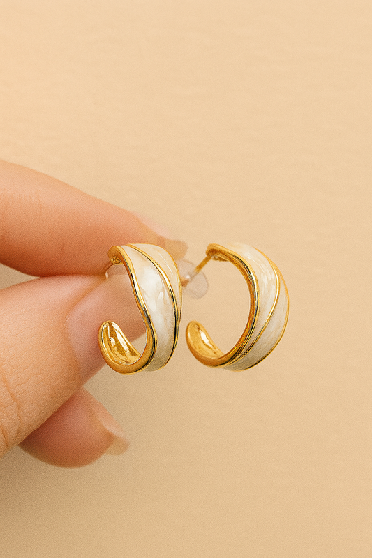 Ivory Twist Gold Huggie Hoops