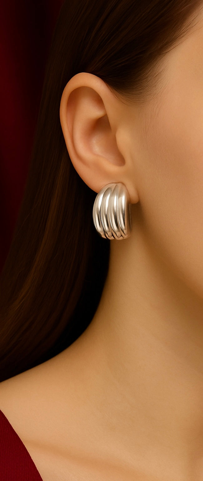 Bold Curve Silver Stud Earrings