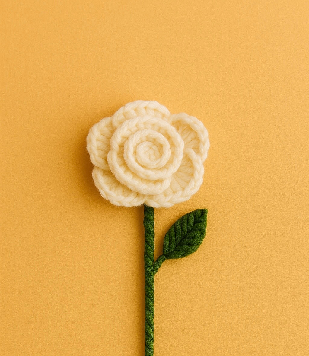 Handcrafted Crochet Rose – Single Stem without bouquet wrap