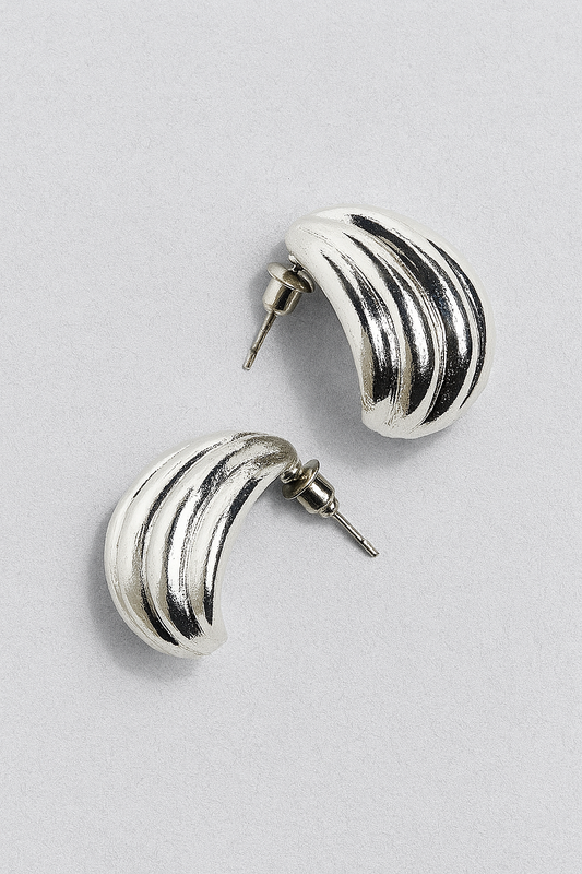 Bold Curve Silver Stud Earrings