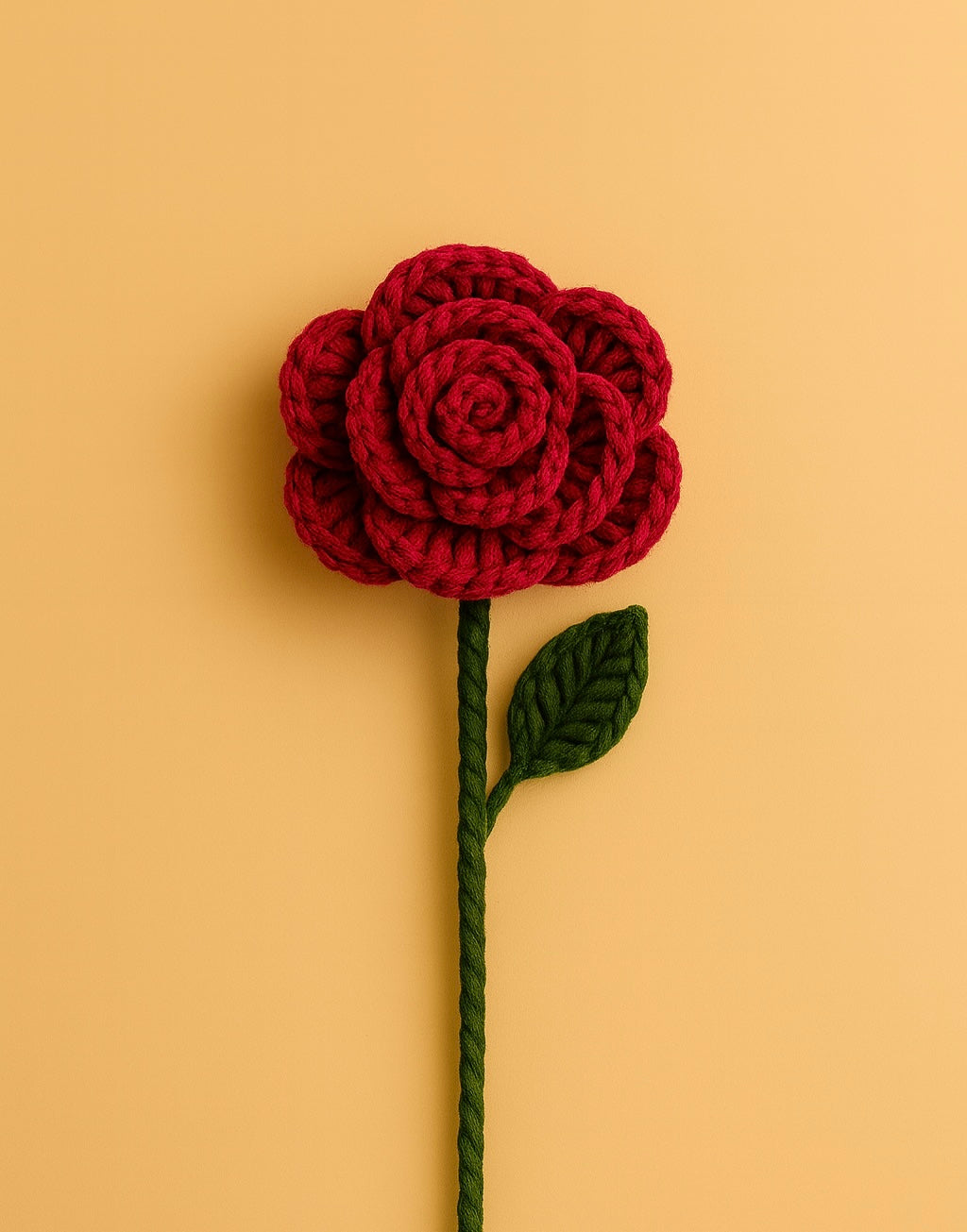 Handcrafted Crochet Rose – Single Stem without bouquet wrap