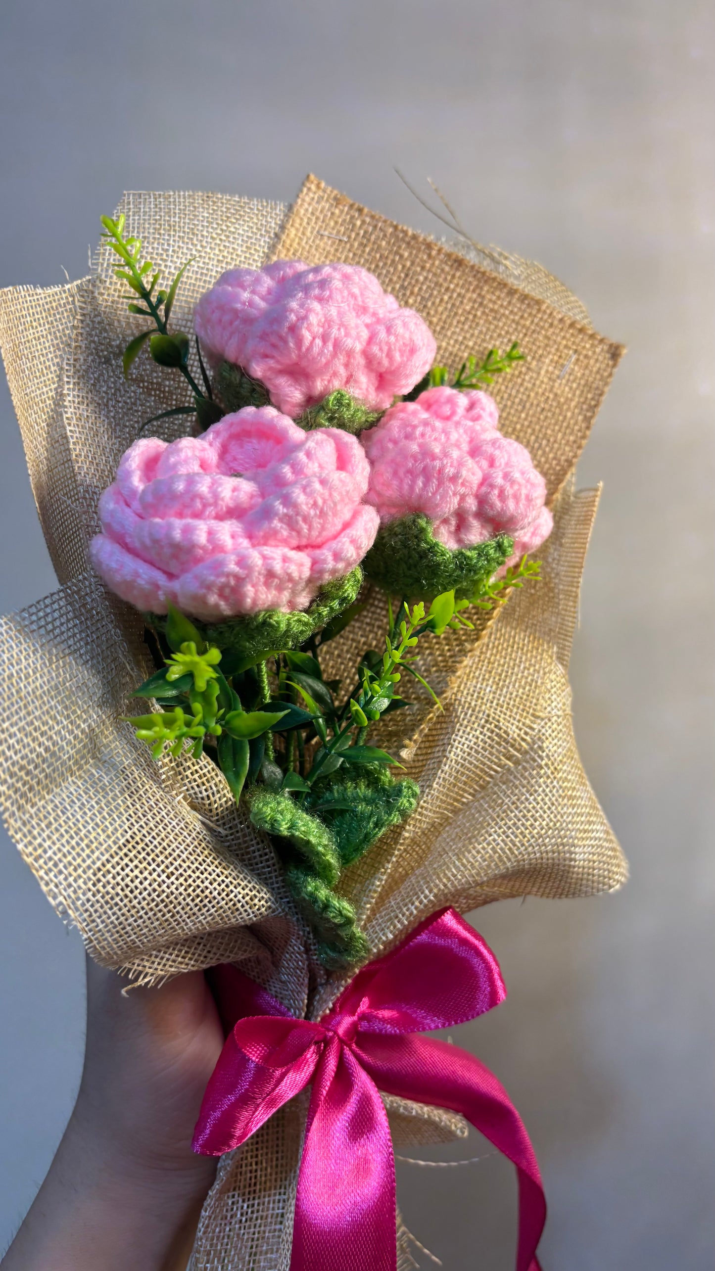 Crocheted Pink Peony Bouquet