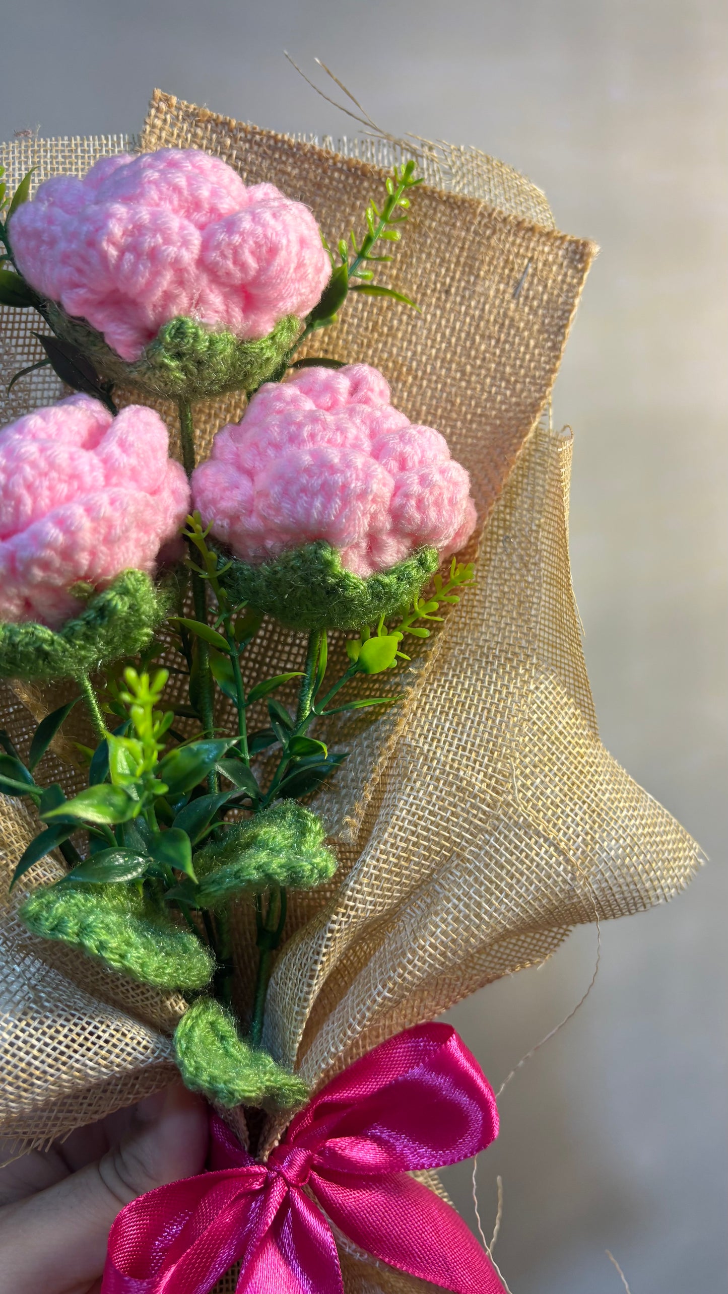 Crocheted Pink Peony Bouquet