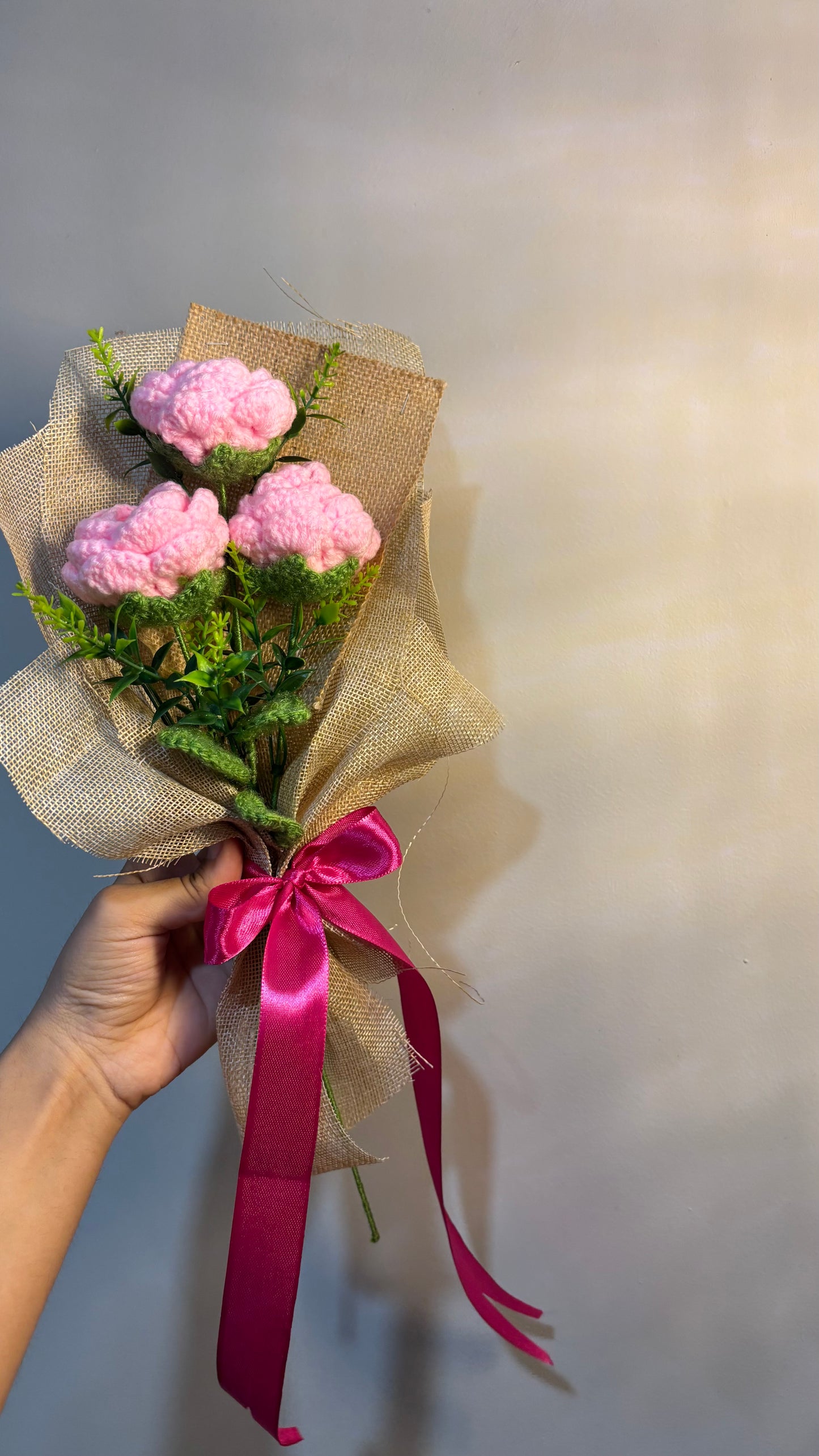 Crocheted Pink Peony Bouquet