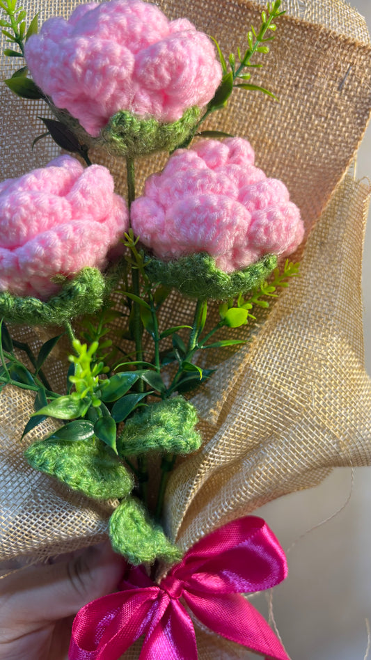 Crocheted Pink Peony Bouquet