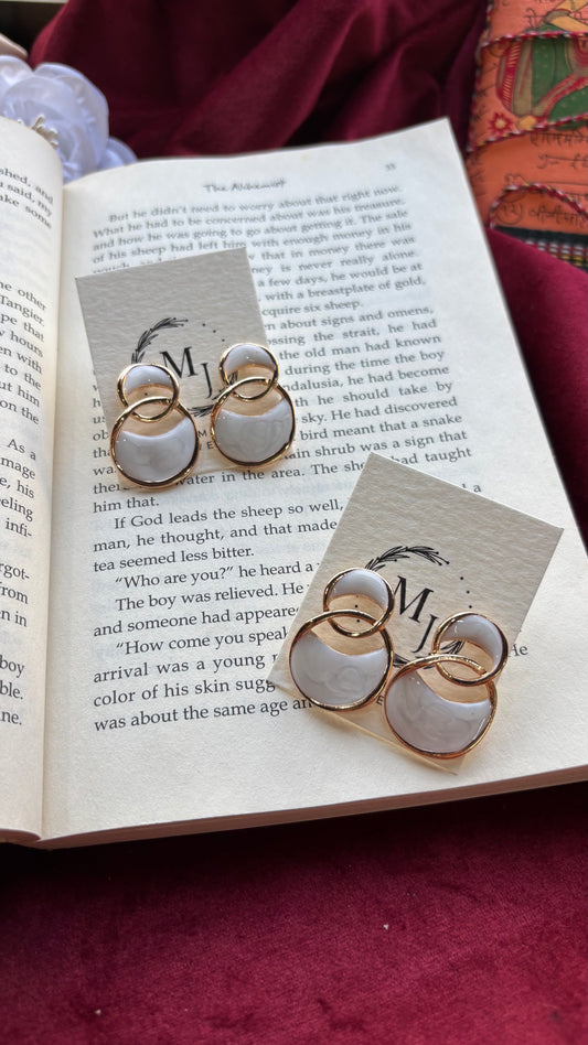 Ivory Loop Enamel Earrings – Dual Circle Statement Studs