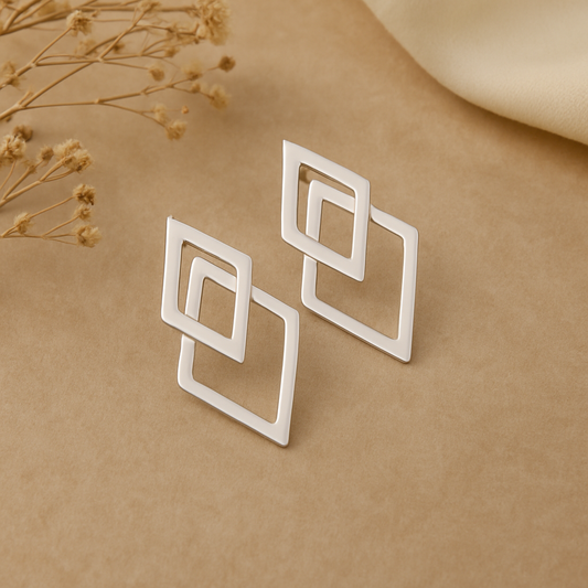 Geometric Silver Frame Earrings