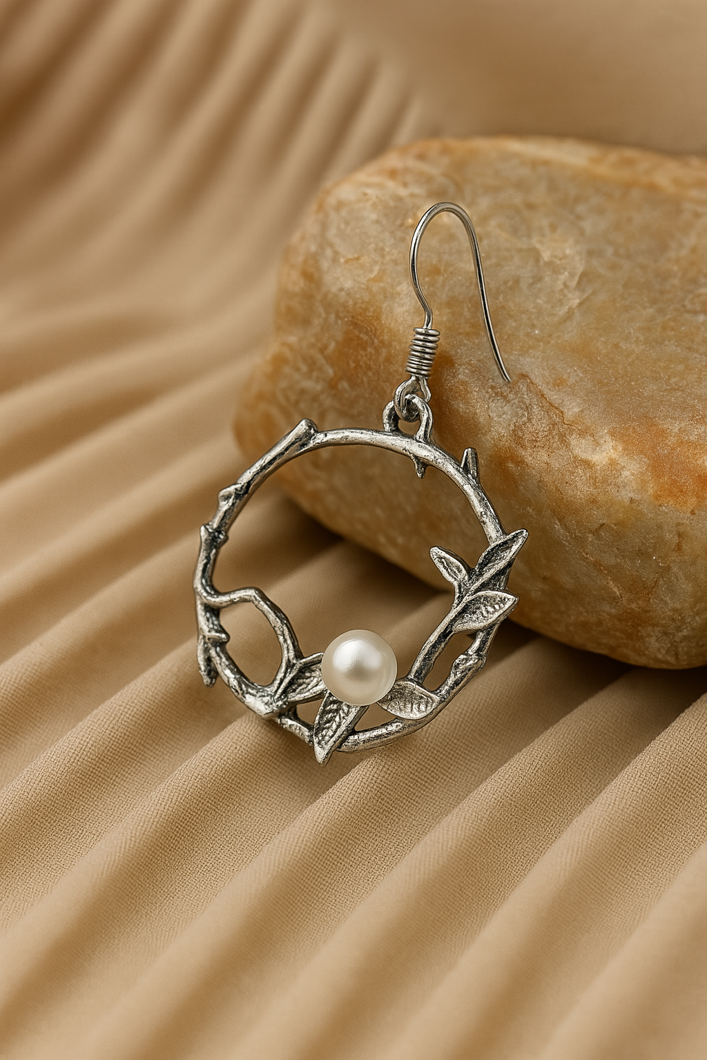 Silver Vine Pearl Drop Earrings