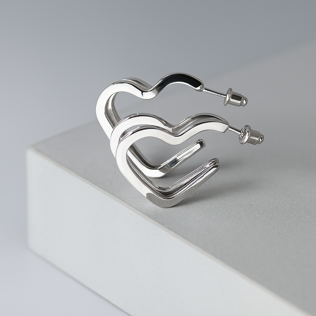 Triple Heart Silver Earrings