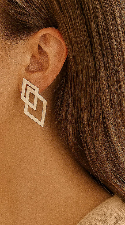 Geometric Silver Frame Earrings