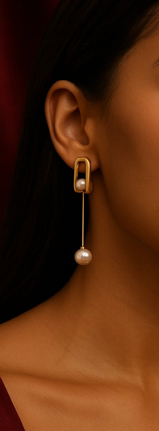 Golden Grace Drop Pearl Earrings