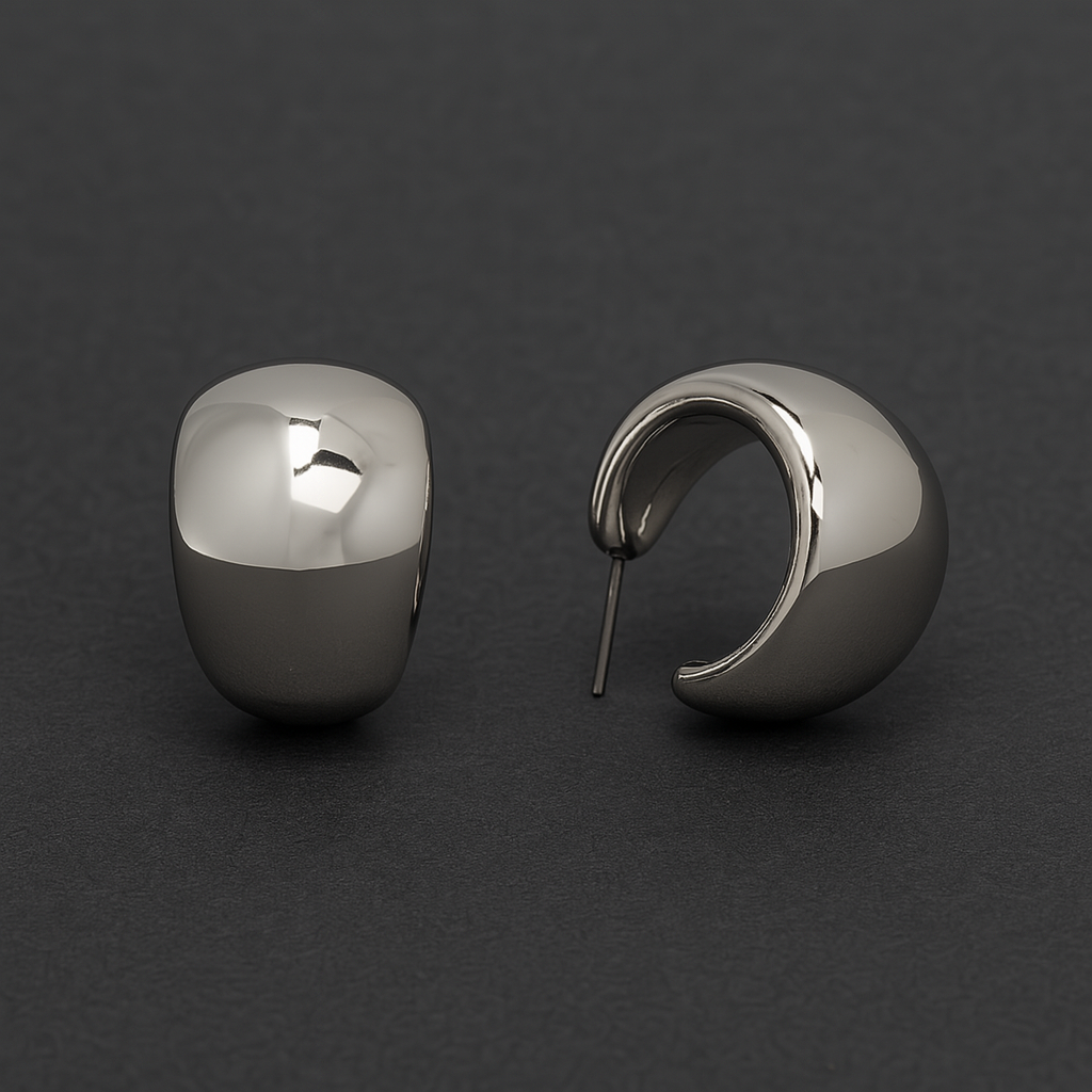 Glossy Silver Petite Curve Hoops