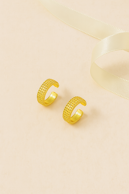Classic Gold Textured Huggie Hoops