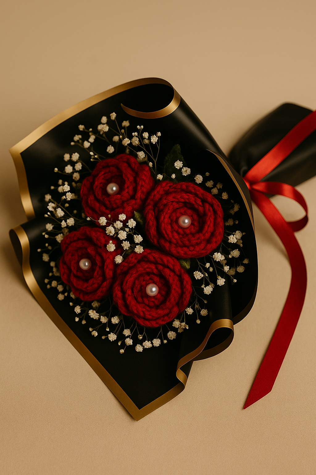 Regal Pearl Red Rose Bouquet (Set of 4)