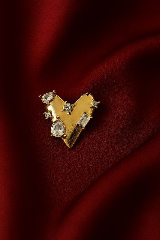 Golden V-Heart Crystal Earrings