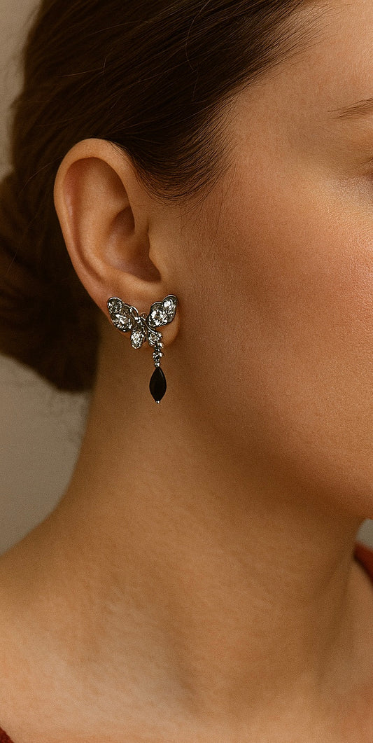 Crystal Noir Butterfly Studs