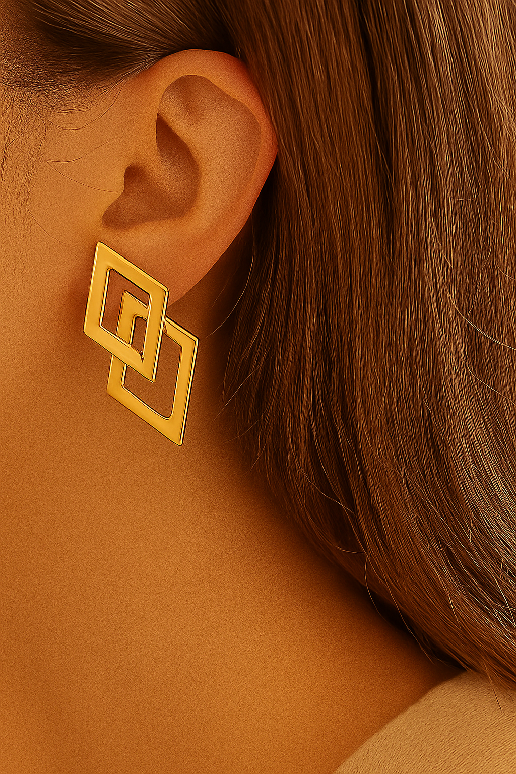Golden Rhombus Layered Earrings