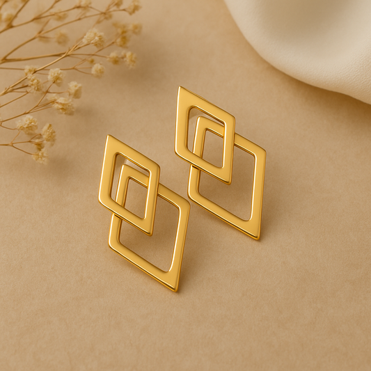 Golden Rhombus Layered Earrings