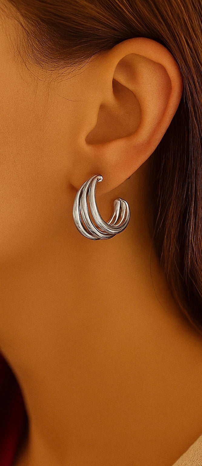 Fivefold Radiance Silver Hoop Earrings