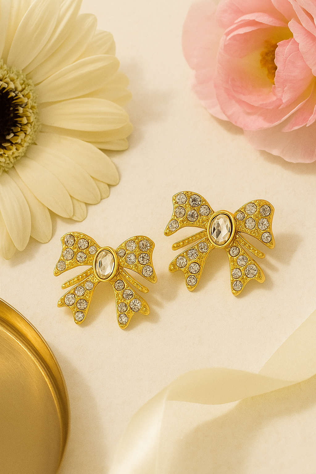 Golden Crystal Bow Earrings