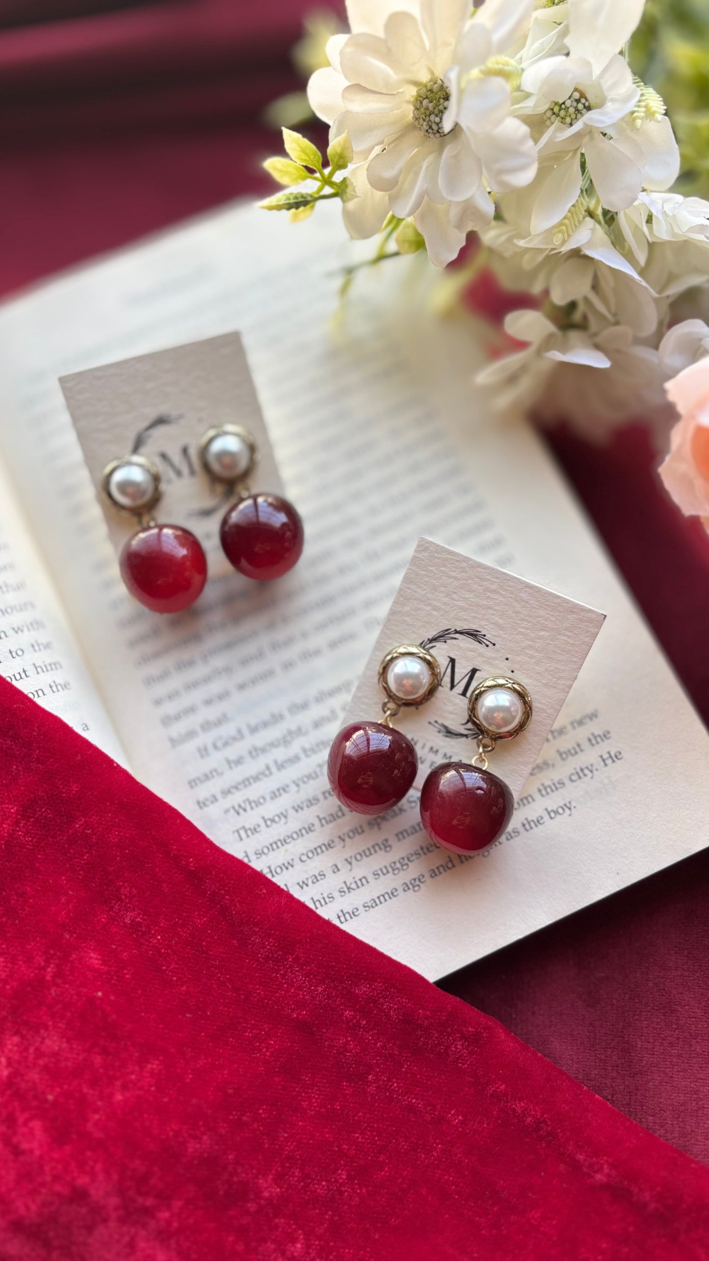 Pearl & Ruby Drop Earrings