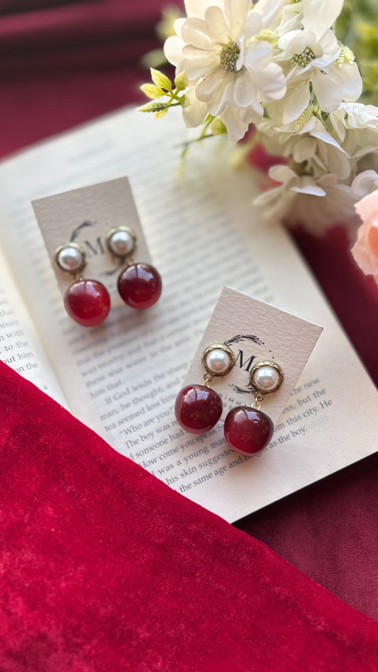 Pearl & Ruby Drop Earrings